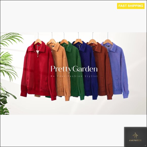 Oversized Faux Suede Bomber Jacket Women's Casual Zip Up Outerwear - Picture 7 of 7